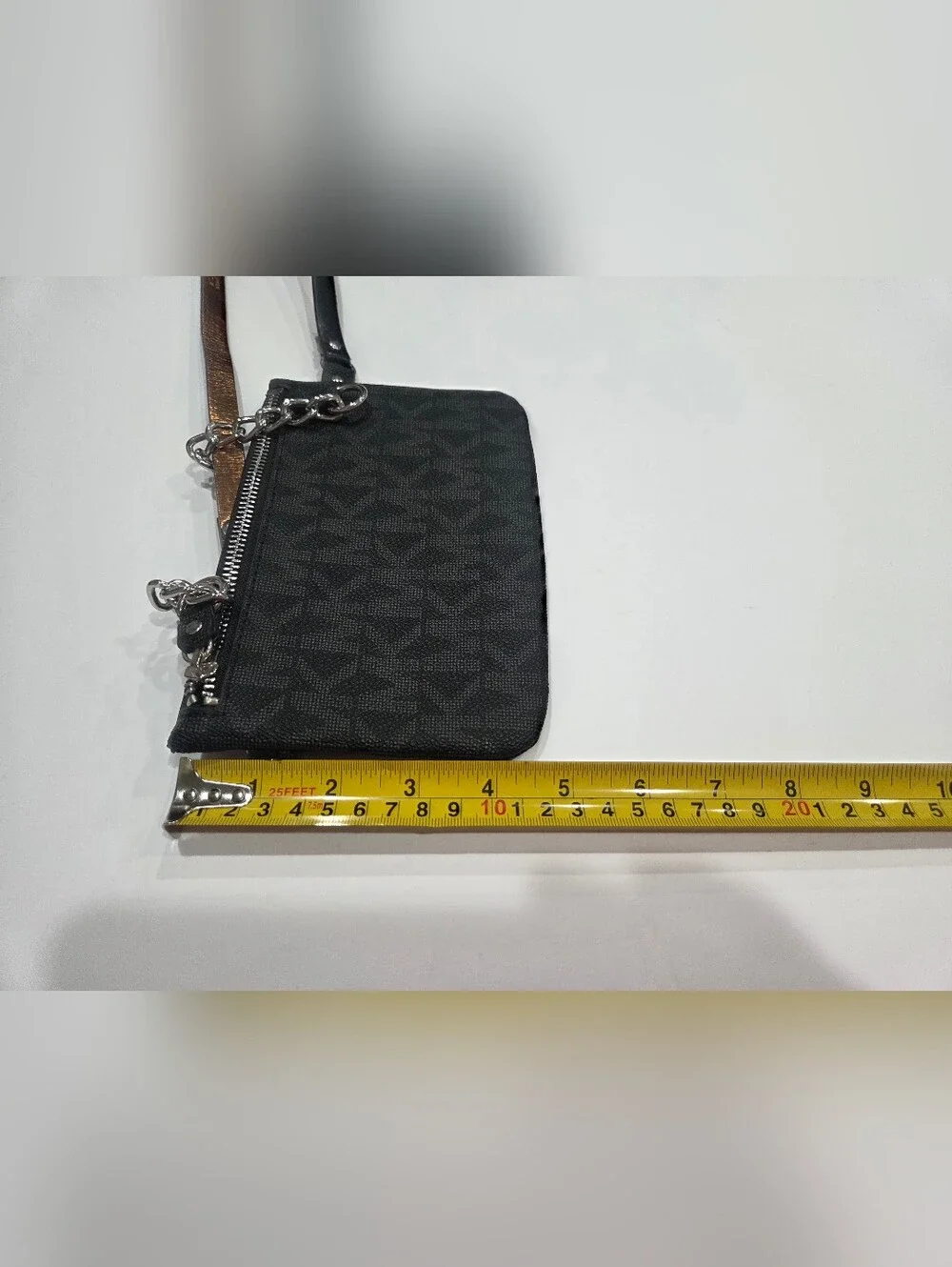 NWOT Michael Kors Logo Chain Belt Bag Black /gray Monogram With Silver Chain